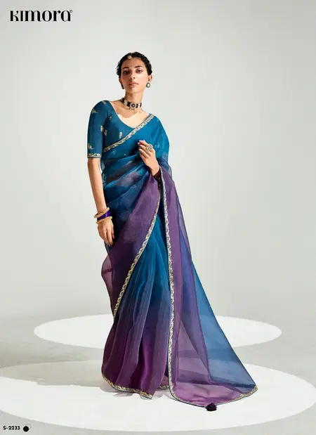 Teal Blue Colour Runway X Rangrez By Kimora Organza Tissue With Heavy Work Designer Saree S-2233
